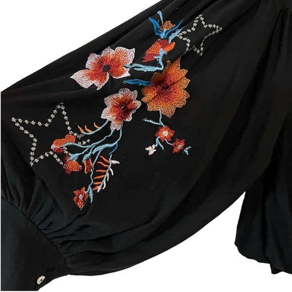 FREE PEOPLE Lita Embroidered Top Fairy Goth Cutout Balloon Sleeve Boho Black S - Picture 13 of 16